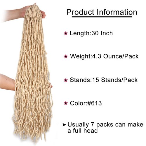 Leeven 30 Inch Blonde Natural Butterfly Soft Locs Distressed New Faux Locs Crochet Braids Hair 1 Pack Pre Looped Long Goddess Locs Curly Afro Roots Synthetic Hair Extensions for Women 15 Strands #613