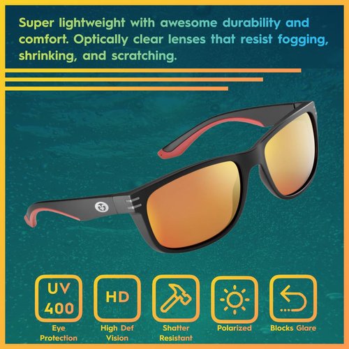 Flying Fisherman Double Header Classic Polarized Sunglasses, Black Frames/Amber-Red Mirror Lenses, Medium