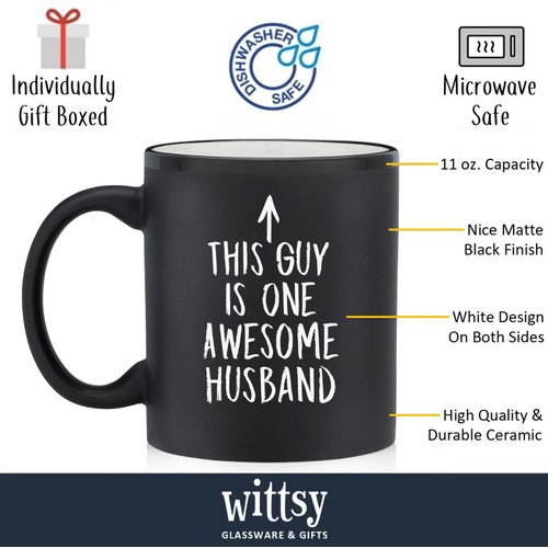 One Awesome Husband Funny Coffee Mug - Anniversary & Birthday Gifts for Husband, Men, Him - Best Husband Gifts from Wife, Her, Wifey - Unique Bday Present Idea - Fun Husband Mug, Cool Novelty Cup