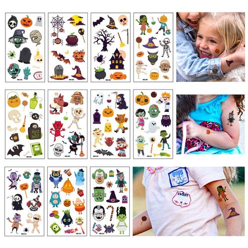 346 PCS Halloween Temporary Tattoos - CupaPlay - Pumpkin/Bats/Witch/Monster/Trick or Treat - Party Goodie Bag Stuffers Favors(33 Sheets)