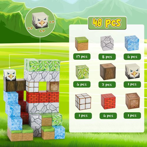 ITEFDTUTNE Magnetic Blocks - 48PCS Magnets Building Blocks World Set for Kids Ages 3-5 5-7 8-12, Magnetic Tiles Magnetic Blocks Games Preschool Toys for 3 4 5 6 7 8 Year Old Girls Boys Gifts