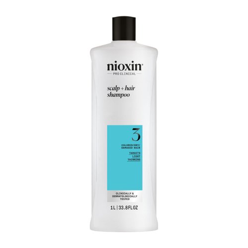 Nioxin System 3 Scalp + Hair Shampoo - Hair Thickening Shampoo For Damaged Hair with Light Thinning, 33.8 fl loz (Packaging May Vary)