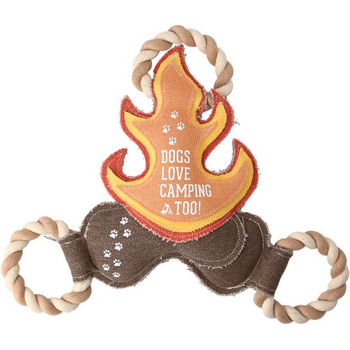 13" x 12" x 2" Brown Red Yellow Orange Fire Shape Dogs Love Camping Too Tug of War Rope Handle Sturdy Dog Toy