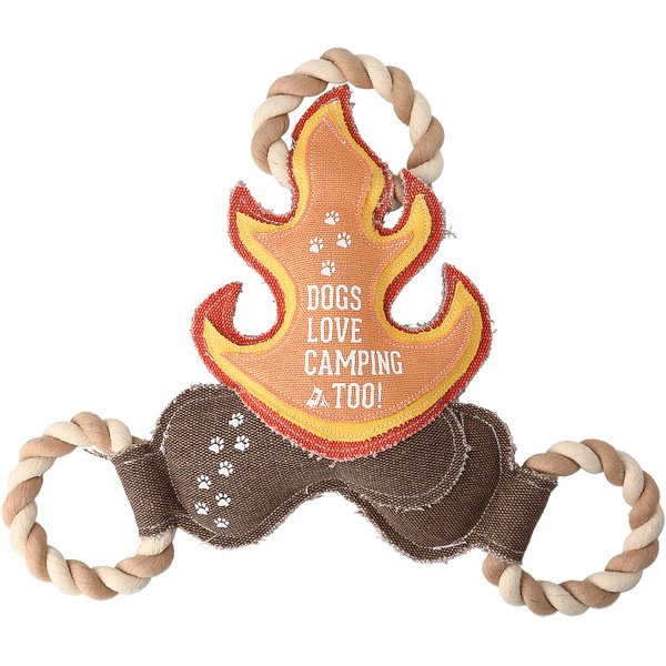 13" x 12" x 2" Brown Red Yellow Orange Fire Shape Dogs Love Camping Too Tug of War Rope Handle Sturdy Dog Toy