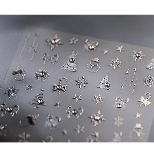 5D Embossed Silver Christmas Nail Stickers for Nail Art Xmas Nail Art Stickers Xmas Tree Nail Decals Self-Adhesive Snowflake Canes Rhinestone Nail Art Decals for Women Nail Supplies Art Design