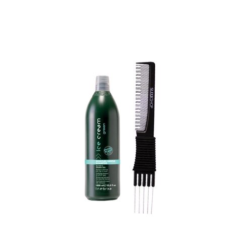 Inebrya Ice Cream Green Moisture Gentle Shampoo (33.8 oz) with Teasing Comb Pack of 1