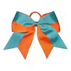 NEW "Two-Tone ORANGE & TEAL" Cheer Bow Pony Tail 7 Inch Girls Hair Cheerleading Dance Practice Football Games School Uniform Competition Grosgrain Ribbon Elastic