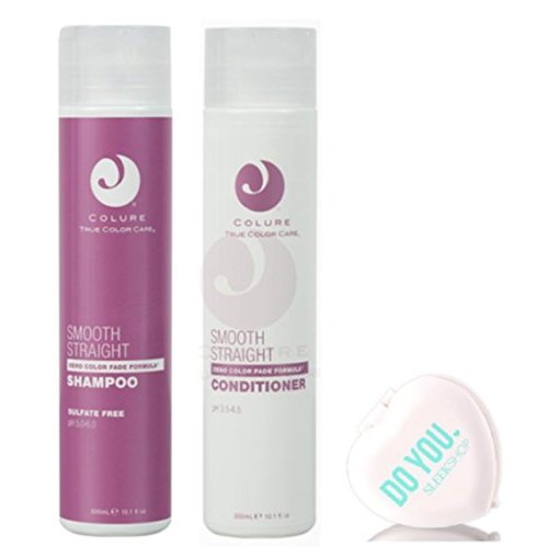 Colure Smooth Straight Shampoo & Conditioner DUO Set (with Sleek Compact Mirror) (10.1 oz / 300ml Kit)