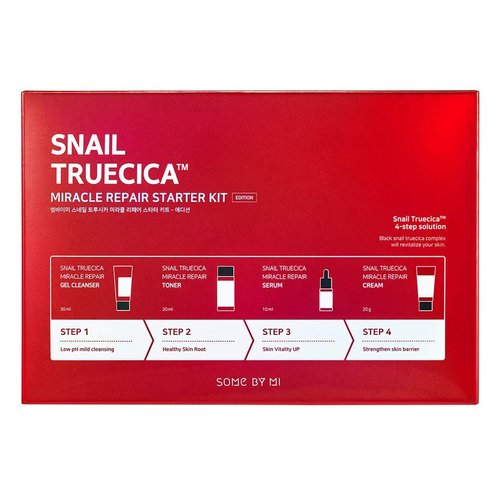 SOME BY MI Snail Truecica Miracle Repair Starter Kit/Toner 1.01Oz, Serum 0.33Oz, Gel Cleanser 1.01Oz, Cream 0.67Oz / Damaged Skin Solution for Sensitive Skin/Facial Skin Care Set