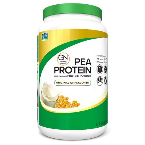 Growing Naturals Raw Pea Protein Powder, Vegan Plant Based Protein, BCAA, Low-Carb, Low-Sugar, Original Unflavored, 2 Pound (Pack of 1)