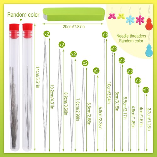 Uzecpk 76PCS Beading Needles Set, 60 PCS Long Straight Beading Thread Needles 10 PCS Big Eye Beading Needles with Needle Bottle Threaders for Bracelets and Jewelry Making