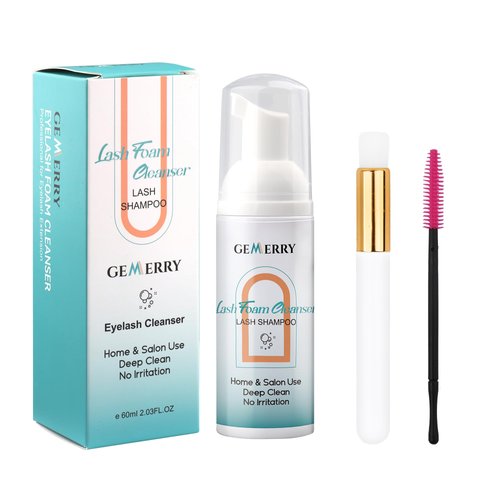 GEMERRY Lash Shampoo Eyelash Shampoo for Lash Extensions 60ml Eyelash Extension Cleanser&Brushes Paraben & Sulfate Free for Makeup Remover Perfect for Salon and Home Use