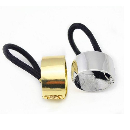 2 Pieces Ring Punk Metal Circle Hair Cuff Ponytail Holder Elastic Hair Ties
