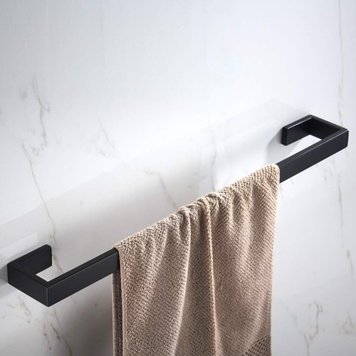 JunSun Rectangular Towel Bar 24-Inch Stainless Steel Bathroom Hardware Towel Holder Modern Design Towel Rail Bathroom Accessories Towel Rod Contemporary Towel Rack Wall Mounted Matte Black