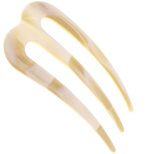 Camila Paris CP2973 French Twist Stick Clip Pins, White, Wavy Hair Pin 3-Prong Hair Fork for Girls Spiral Updo Chignon Bun Holder, Flexible and Styling Hair Accessories for Women, Handmade in France