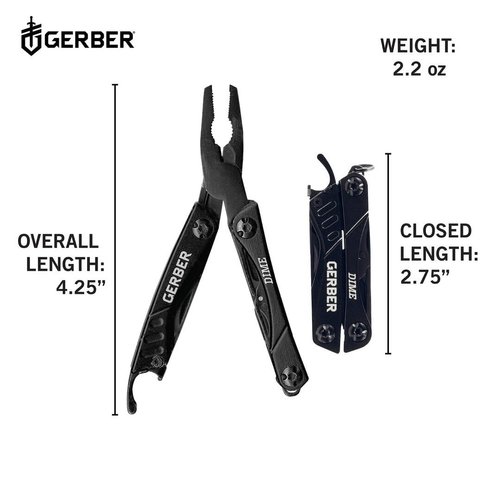 Gerber Gear Dime 12-in-1 Mini Multi-tool - Needle Nose Pliers, Pocket Knife, Keychain, Bottle Opener - EDC Gear and Equipment - Black