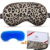 Cavoilu Sleep mask w/Cooling Gel Eye Mask, Heated Eye Mask for Sleeping, Reusable Ice Silk Stain Eye Cover Sleeping Mask for Travel, Home, Office, Yoga, Total Blackout, Stocking Stuffers (Leopard)