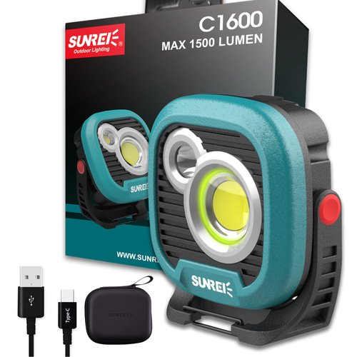 LED Rechargeable Magnetic Work Light SUNREI Mechanic Light Power Bank 180° Rotating,1500LM, 6 Modes,Magnetic&Hook, IPX5 Waterproof, Magnetic Flashlight for Camping, Car Repairing