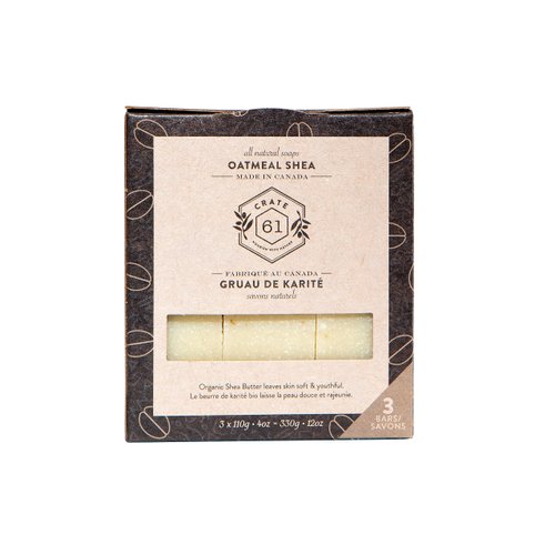 Crate 61, Handmade in Canada, Plant Based Cold Process Natural Bar Soap For Face And Body, With Premium Essential Oils, Eucalyptus & Peppermint For Men And Women 3 Pack (Oatmeal Shea (Unsented))