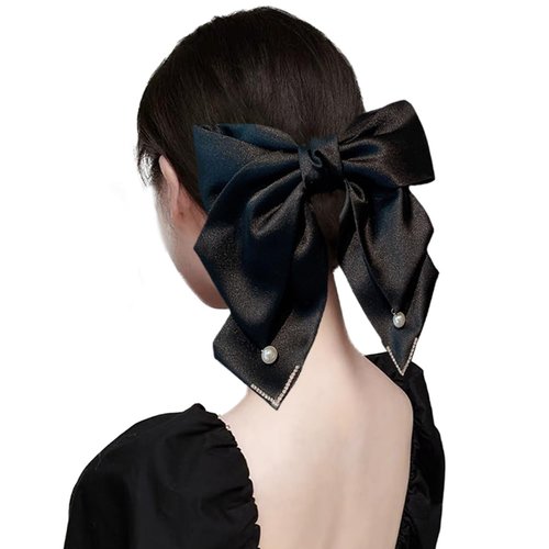 JKQBUX Elegant Satin Hair Bow Clips For Women girls crystal pearl Bow Barrettes Hair Accessories Wedding Party Christmas 1PC