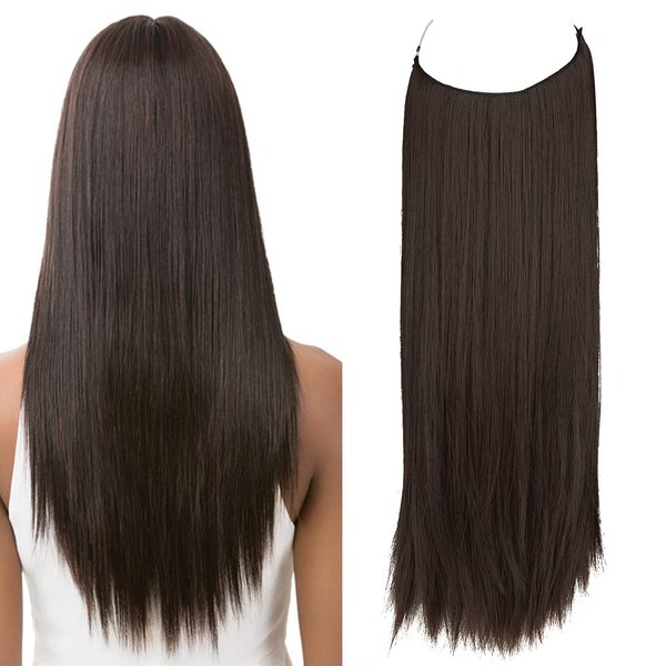 OMGREAT Hair Extensions Synthetic Hair Ombre Dark Brown 125g 22 Inch Hairpiece Long Hair Extensions with Invisible Fish Line Straight