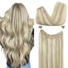 GOO GOO Wire Hair Extensions Human Hair, 17A/60A Ash Blonde mix Platinum Blonde Highlighted 14inch 75g, Invisible Wire Hair Extensions with Transparent, Seamless Fish Line Hairpiece