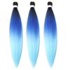 Pre Stretched Braiding Hair 26 Inch Ombre Red Kanekalon Braiding Hair Extensions Hot Water Setting Crochet Box Braids Hair (26 Inch (Pack of 3), Black-Blue-Sky Blue)