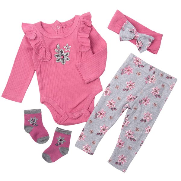 Reborn Baby Doll Clothes 22 inch Girl Outfits Pink 4pcs Set for 22-24 inch Newborn Reborn Doll Accessories Matching Clothing