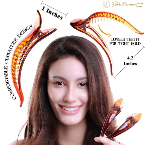 RC ROCHE ORNAMENT 6 Pcs Womens Hair Clip Professional Styling Sectioning Inner Teeth Curve Durable Alligator Duck Bill Jaw Strong Secure Grip Salon, Medium Brown