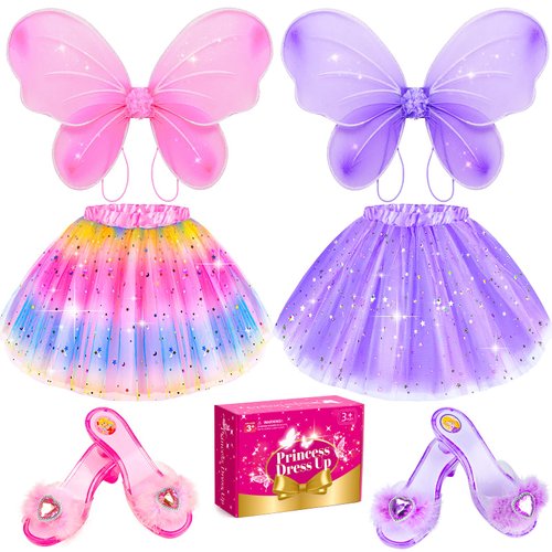 Kids Princess Dress Up Clothes for Little Girls, BIBUTY Pretend Play & Dress Up Princess Costume Set with Princess Shoes Tutu Fairy Wing for Little Girls, Princess Toy Gift for 3-6 Toddler Little Girl