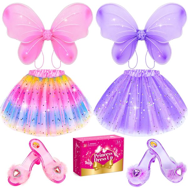 Kids Princess Dress Up Clothes for Little Girls, BIBUTY Pretend Play & Dress Up Princess Costume Set with Princess Shoes Tutu Fairy Wing for Little Girls, Princess Toy Gift for 3-6 Toddler Little Girl