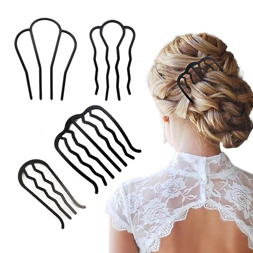 TMSGID Metal Hair Side Combs Hair Fork Clip 4 Style French Hair Side Combs for Updo Bun, U Shape Vintage Hairstyle Hair Accessories Unbreakable Decorative (Pack of 4)