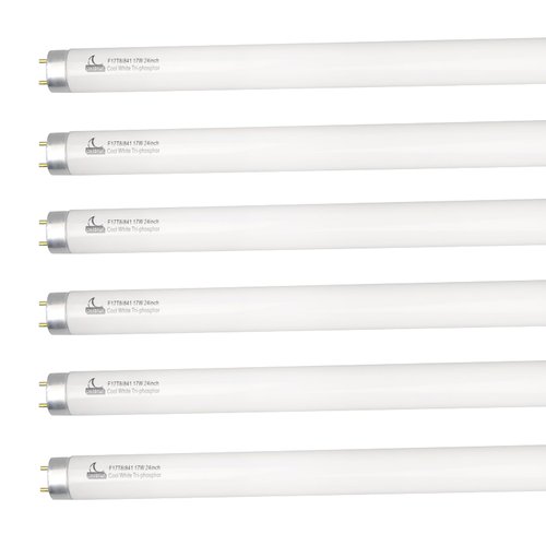 CHKADAWA 24 Inch Fluorescent Light Bulb F17T8/841 17 Watts, 2 Ft T8 17W Cool White 4100K Straight Linear Fluorescent Tube, G13 Medium Bi-Pin Base, 6 Pack
