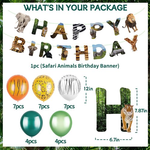 56Pieces Safari Animals Birthday Party Decorations Include Animals Birthday Banner Jungle Balloons Cupcake Toppers for Boys Girls Wild Jungle Theme Decorations Safari Theme birthday Decorations