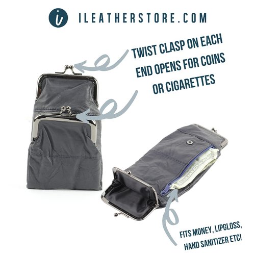 Leather Impressions Sturdy Cigarette Case - Make a Fashion Statement with The Elegant Cigarette Holder Featuring Dual Twist Clasp and a Zipper Pocket, Classic Long-Lasting Lighter Holder (Brown)