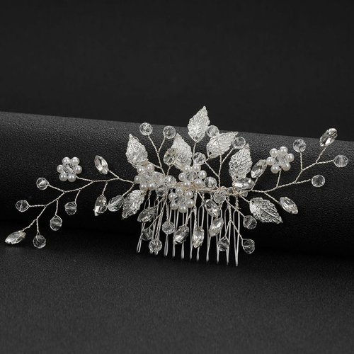CASOLVX Bride Hair Comb Crystal Leaf Headpiece Vintage Hair Clips Wedding Hair Accessories for Brides Bridesmaids Women