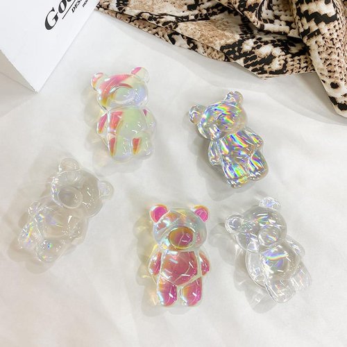 Pxiryanlow Colorful Accessories Bear Transparent Mobile Phone Grip Stand Finger Stand Easy Installation Smooth 3D Laser Phone Folding Cute Accessories, Accessories, Stands