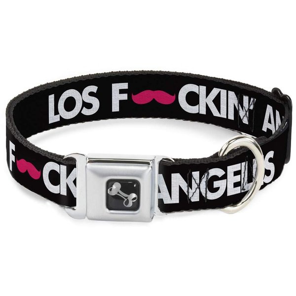 Dog Collar Seatbelt Buckle Los F*ckin Angeles Mustache Black White Pink 15 to 26 Inches 1.0 Inch Wide