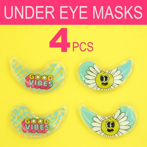 Forever 21 Under Eye Masks Pack - 4pc Clear Gel Eye Mask Patches with Colorful Prints for Depuffing and Smoothing Undereyes