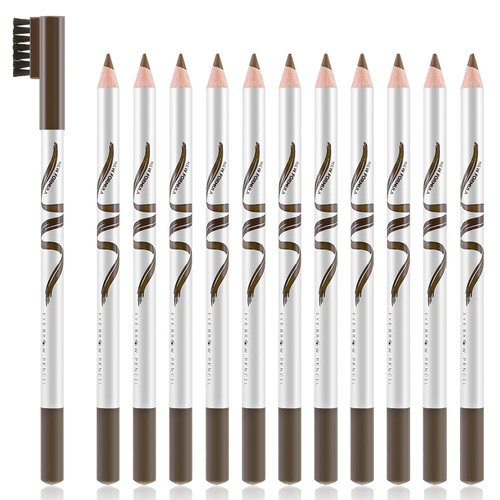 Boobeen 12 Packs Eyebrow Pencils with Soft Brush 2-in-1 Natural Waterproof Eyebrow Pen Long-lasting Brows Makeup, Medium Brown Eye Brow Pencil Set Eye Brow Liners