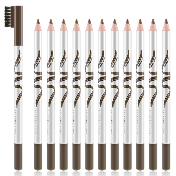 Boobeen 12 Packs Eyebrow Pencils with Soft Brush 2-in-1 Natural Waterproof Eyebrow Pen Long-lasting Brows Makeup, Medium Brown Eye Brow Pencil Set Eye Brow Liners