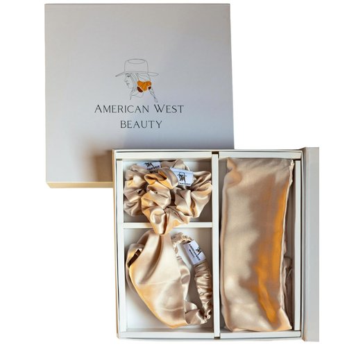 American West Beauty: Satin Pillowcase Set. Pillowcase for Hair. Silky Satin Set with Pillowcase, scrunchies and Headband. Light Pink. Standard Size Pillowcase. 4 Pieces. Gift Set.