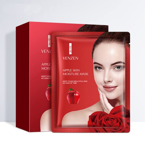 VENZEN Red Apple Skin Moisture Face Mask Hyaluronic Acid Facial Refreshing Replenish Care 25g x 10pcs (10 PACK)