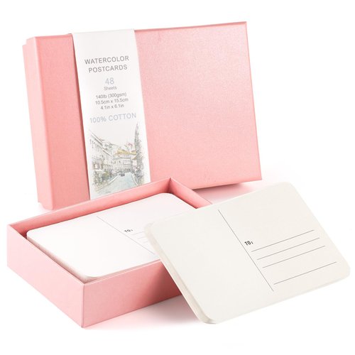 48 Sheets 4x6 Watercolor Postcards, 140lb/300gsm Blank Postcards Watercolor Paper Cards Art Supplies Valentine Gifts for Painting, DIY, Mailing, Invitations, Greeting Cards