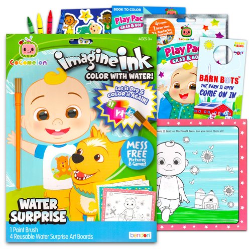 Cocomelon Paint With Water Set for Kids Toddlers Bundle ~ Reusable Mess Free Imagine Ink Book with Water Surprise Brush with Mini Coloring Book and Stickers (Cocomelon Water Painting Kit)
