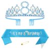 Yijunmca Blue 8th Birthday Sash for Girls Birthday Princess Crown Queen Tiara Rhinestone Birthday Headbands Birthday Girl Sash Happy Birthday Decorations for Girls 8 Year Old Birthday Party Supplies