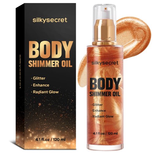 Body Shimmer Oil (4.1 Fl Oz), Body Shimmering, Long-Lasting Moisturizing, Body Oil for Radiant Glow, Glitter Glow Oil, Body & Face Makeup, Glistening Bronze