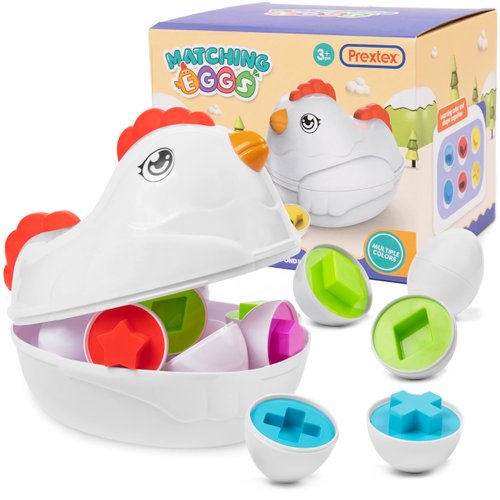 PREXTEX Find &amp; Match Shape Matching Easter Eggs with Hen/Chicken Carrying Case | Baby Toys, Brain...