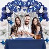 Navy Blue Happy Birthday Party Decorations Set for Men Boys Women Girls, Banner, Crown Balloon, Fringe Curtains, Cake Topper，tablecloth for 16th 18th 21st 25th 30th 40th 50th Party Supplies