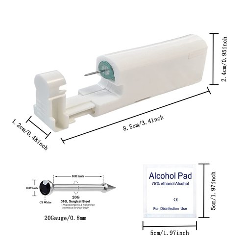 Disposable Self Use Nose Piercing Kit Safe Sterile Nose Piercing Gun Tool for Nose Piercing Hypoallergenic Nose Stud (Black)